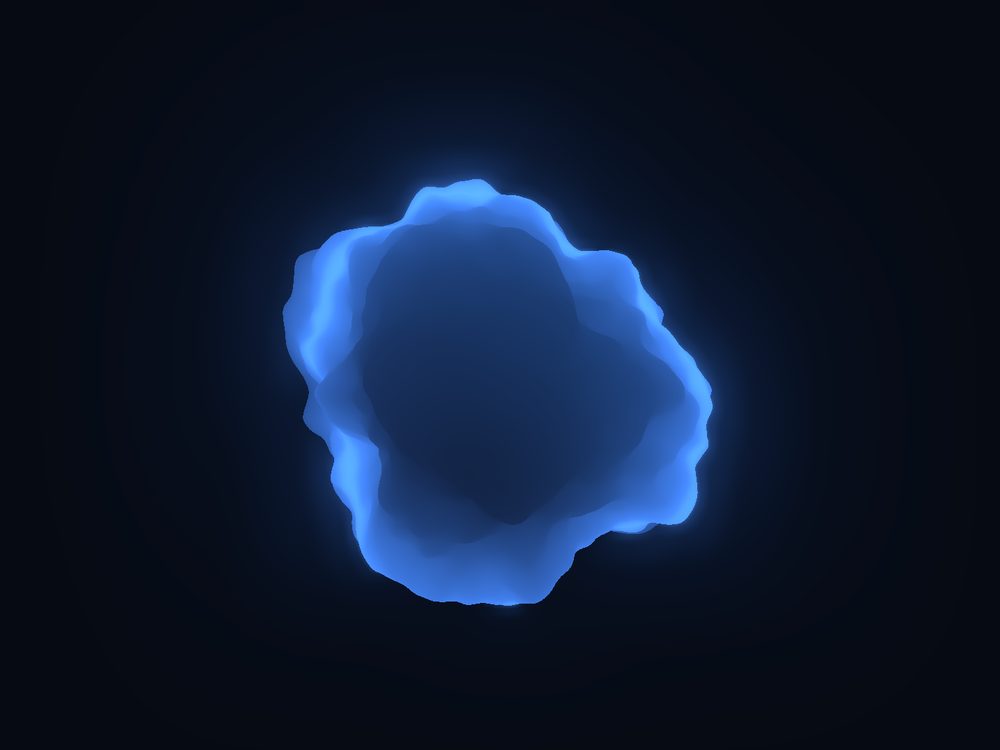 A blue sphere deformed into an organic, crumpled asteroid-like silhouette by layered procedural noise.